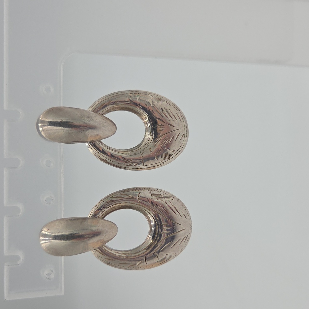 Sterling Silver Decorative Hoop Earrings